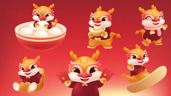 可爱卡通龙年IP形象合集东方传统新年EPS矢量素材