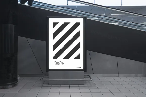 潮流户外都市电梯角灯箱广告牌海报设计提案贴图展示样机模板 Urban Poster Mockup