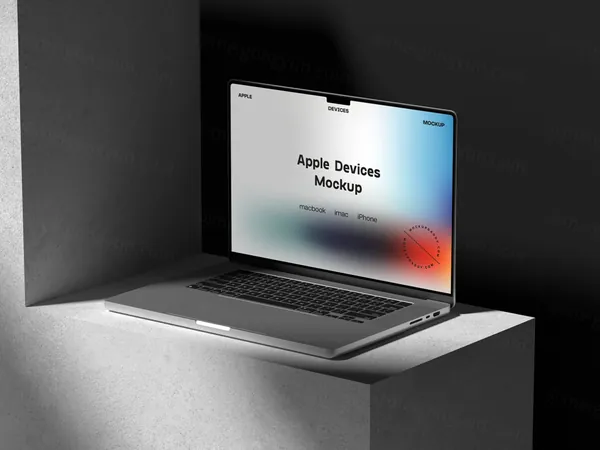 高质量CG建模工业冷淡风苹果笔记本场景展示Web贴图样机模板素材 Apple MacBook Mockup-1