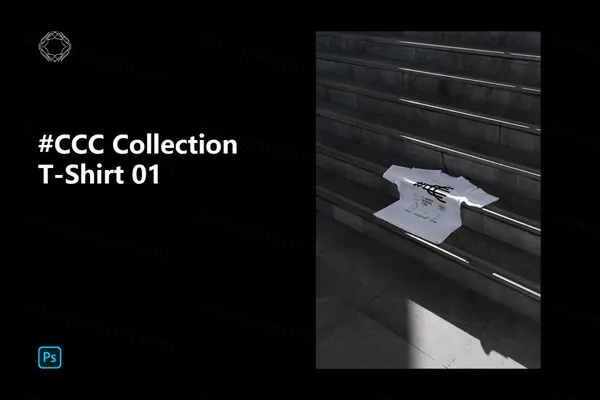 高端户外实拍无CG铺在阶梯上的T恤潮牌服饰设计贴图展示样机模板