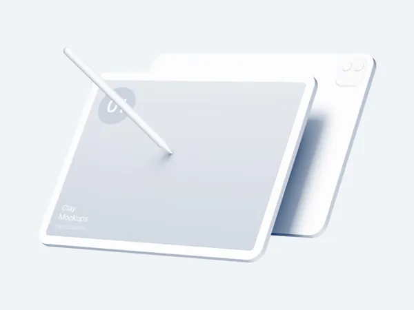 极简白模Apple平板电脑Web网页设计UI界面贴图展示样机模板 iPad Air Clay Mockups-3