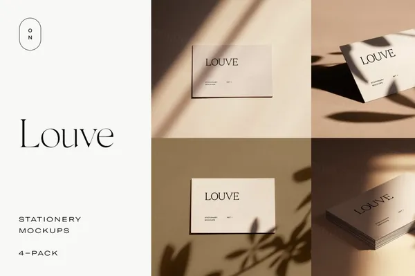 北欧Ins极简风商务名片企业品牌设计VI贴图展示样机模板 Louve - Stationery Mockups