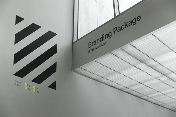 高端建筑横梁指示牌品牌导视系统设计贴图展示样机模板 Signage Mockup