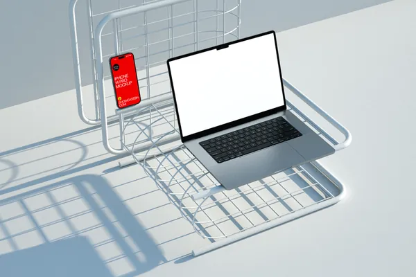 高质量极简主义手机电脑Web网页设计贴图展示样机模板素材 iPhone Macbook Mockup