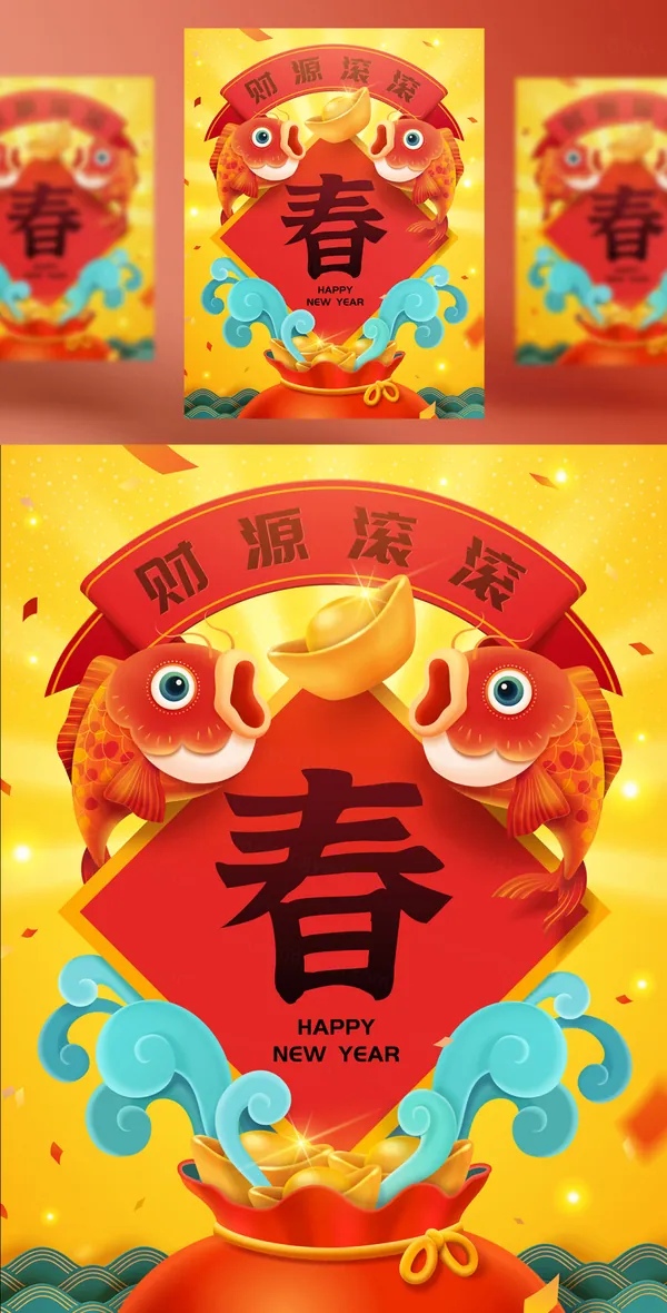 龙年东方传统迎新春过新年EPS矢量海报招贴贺卡素材-18