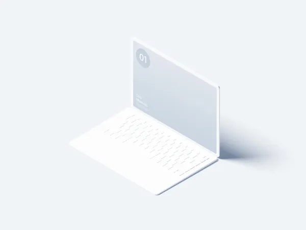 极简主义苹果笔记本等距视角网页设计贴图展示样机模板 Macbook Air Clay Mockup-2