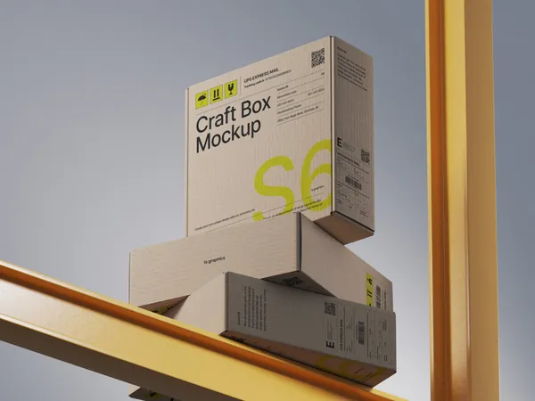 高质量极简工业风建筑公司品牌快递包裹纸箱包装设计贴图展示样机模板-1