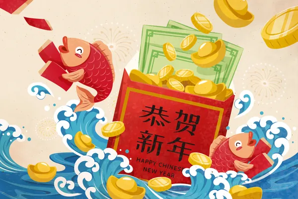 新年红包福袋龙年新春海报EPS矢量海报模板素材-2