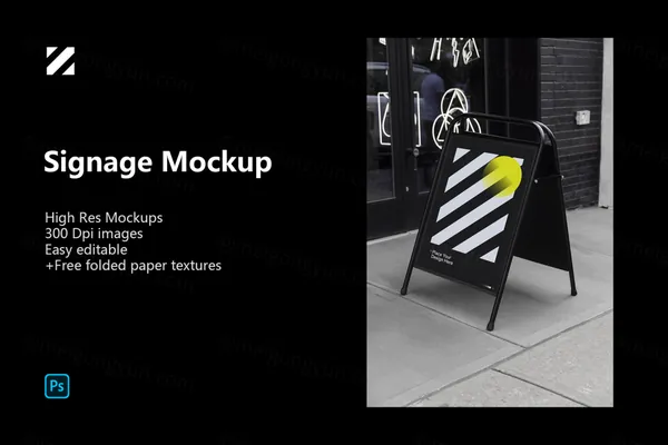 高端街道店铺A字促销广告牌品牌导视系统设计贴图展示样机模板 Signage Mockup
