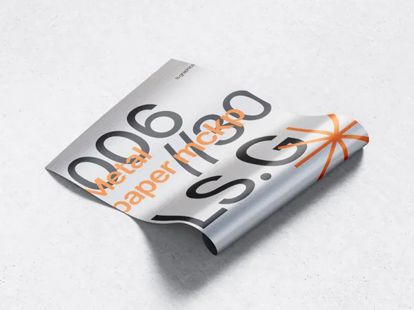 高质量铝箔纸金属纸张宣传单海报设计贴图展示样机模板 Metallic Paper Mockups-19