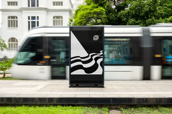 高质量城市延时摄影路边指示牌灯箱广告牌海报设计提案展示样机模板 BRA-RJ015