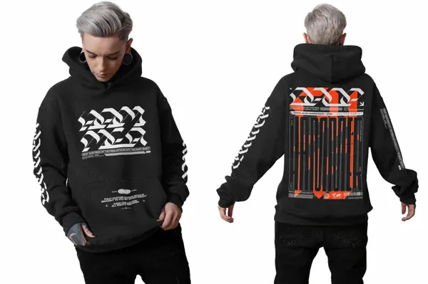 潮流连帽衫卫衣欧美女模特展示服装设计提案样机模板 Modelled Hoodie Mockup