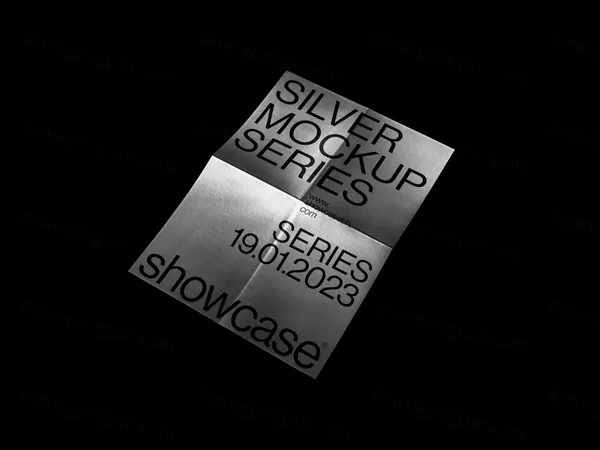 高端银色褶皱折痕宣传单海报包装设计提案贴图展示样机模板 Silver Poster Mockup