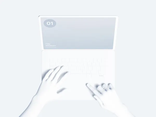 双手操控白模笔记本Web网页设计UI界面贴图展示样机模板 Hand Clay Mockups-2