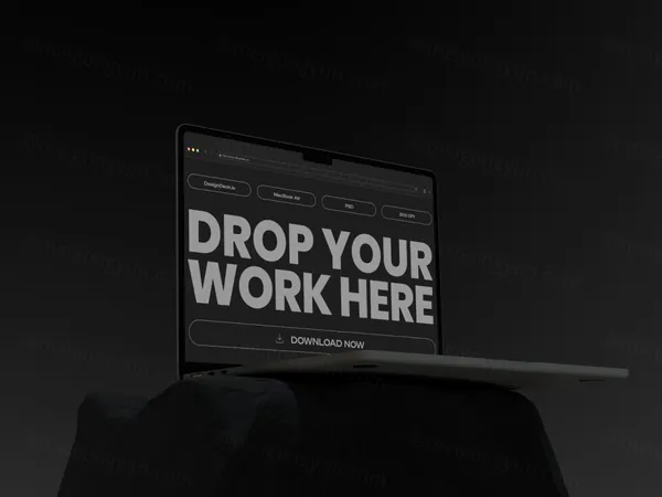 抽象暗黑场景苹果笔记本网页设计贴图展示样机模板 Macbook Air M2 Mockup-2