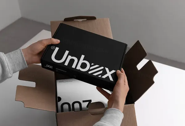 高质量拆箱场景特写镜头瓦楞纸快递纸箱品牌包装设计贴图展示样机模板 Unboxing Mockup-4