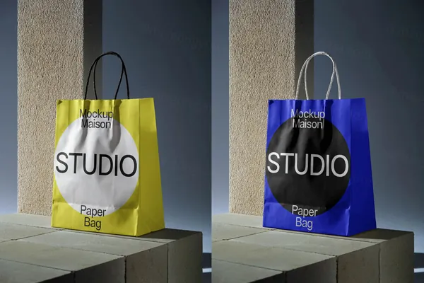 高质量工业砖块创意场景纸袋手提袋吊牌设计提案展示样机模板 Tote Bag BG-BRK-04