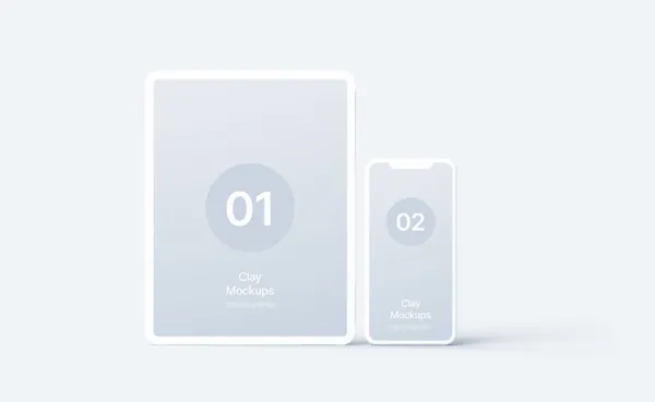 极简主义显示设备正视角网页APP设计UI贴图展示样机模板 Front Clay Mockups-2