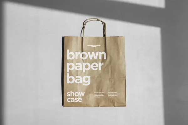 棕色环保袋纸袋品牌VI包装设计贴图展示样机模板素材 Brown Paper Bag Mockup