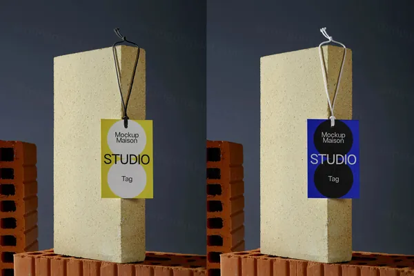 高质量工业砖块创意场景服装吊牌设计提案展示样机模板 Hang Tag HT-BRK-01