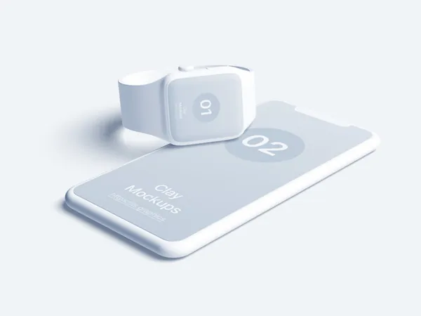 极简主义Apple苹果手表APP设计UI贴图展示样机模板 Watch Clay Mockups-1