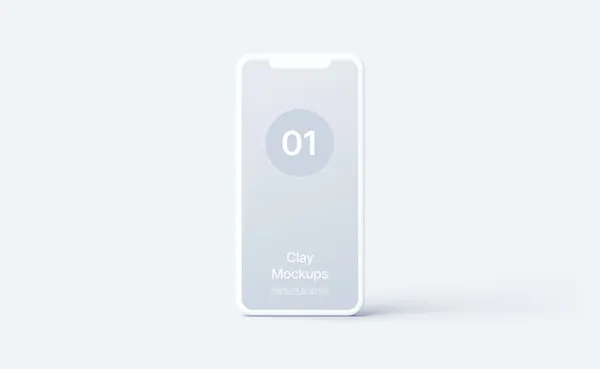 极简主义苹果手机正视角网页APP设计UI贴图展示样机模板 iPhone Clay Mockup