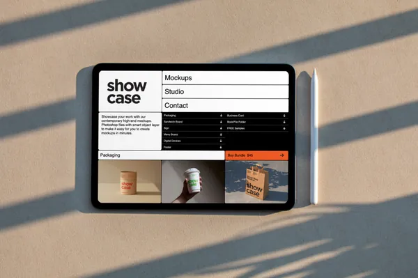 高质量苹果平板电脑Web网页设计贴图展示样机模板 iPad Pro Mockup D01