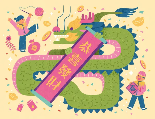 新式传统东方可爱卡通新年龙年EPS矢量海报招贴贺卡素材-25