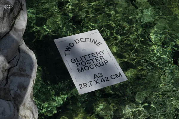 大自然户外水下实拍宣传单广告海报设计贴图展示样机模板素材 On Water Mockup-1