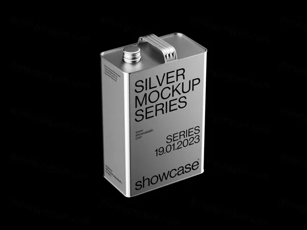 高端银色金属汽油罐包装设计提案贴图展示样机模板 Silver Can Mockup