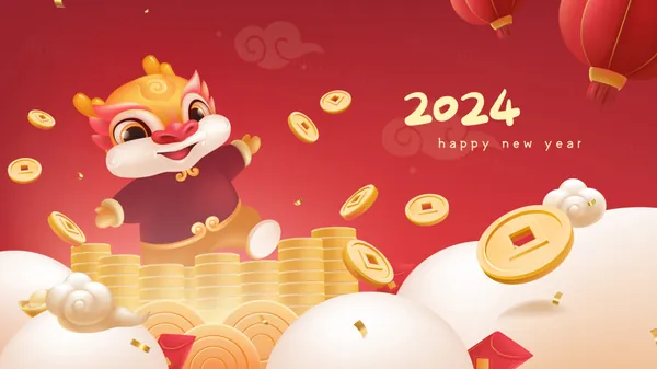 可爱卡通龙年IP形象东方传统新年海报EPS矢量模板素材-7