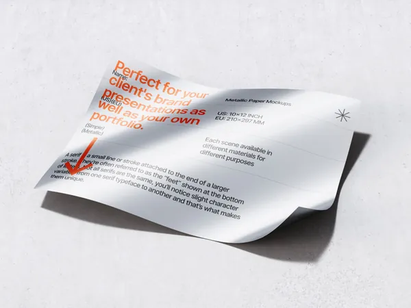 高质量铝箔纸金属纸张宣传单海报设计贴图展示样机模板 Metallic Paper Mockups-20