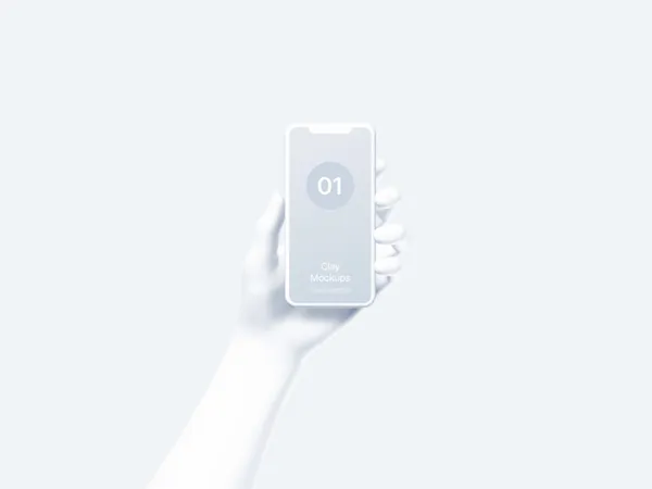手持白模手机APP设计UI界面贴图展示样机模板 Hand Clay Mockups-3