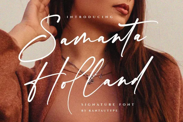 时尚优雅女性化婚礼海报杂志设计签名手写英文字体 Samanta Holland Modern Signature