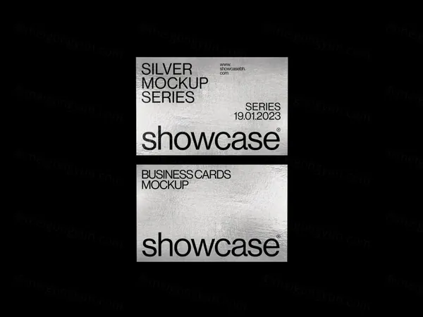 高端银色商务名片品牌VI设计提案贴图展示样机模板 Silver Business Card Mockup