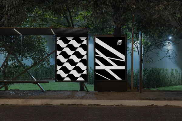 高质量城市街道夜晚摄影路边公交站灯箱广告牌海报设计提案展示样机模板 BRA-SP014