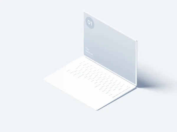 极简主义微软笔记本等距视角Web网页设计贴图展示样机模板 Surface Clay Mockup