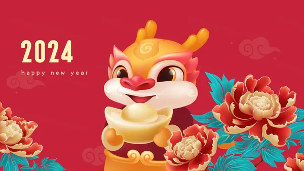 可爱卡通龙年IP形象东方传统新年海报EPS矢量模板素材-13