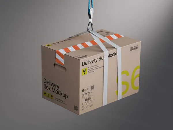 高质量极简工业风建筑公司品牌快递包裹纸箱包装设计贴图展示样机模板-2