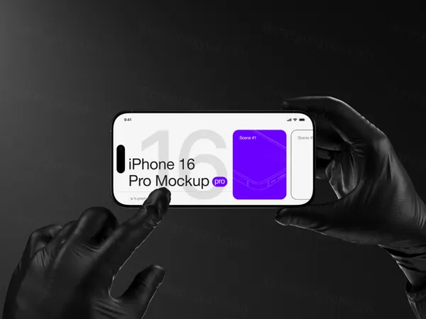 最新 iPhone 16 Pro 手持苹果手机高端极简场景品牌视觉 UI 贴图样机 PSD模板-13