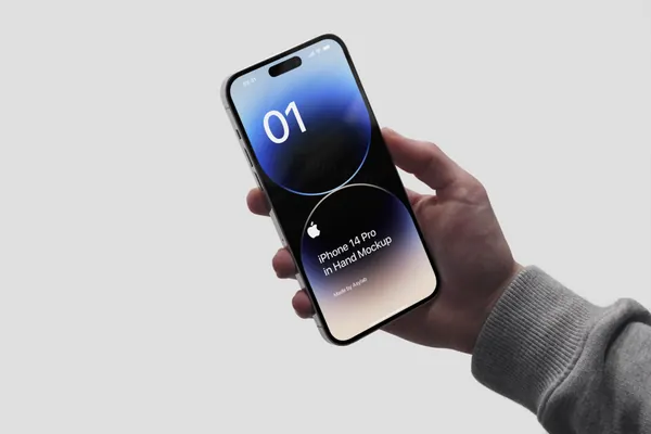 极简主义手持苹果手机APP设计提案UI贴图展示样机模板 iPhone 14 Pro In Hand Mockup-6