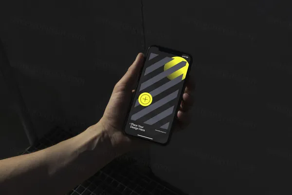 潮流暗黑风高级感手持苹果手机APP设计UI提案展示样机模板素材 Dark iPhone Mockup-2