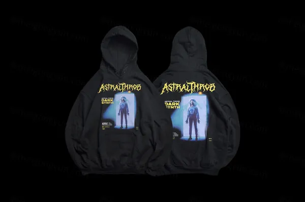 宽松型黑色连帽衫卫衣潮牌服装设计贴图展示样机模板 Oversized Black Hoodie Mockup