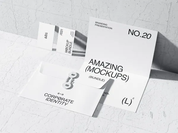 极简主义品牌设计提案贴图展示样机模板素材 Qubus: Brutal Stationery Mockups-1