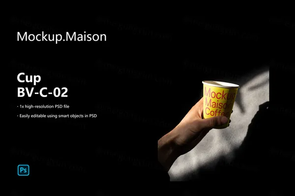 高质量手持纸杯品牌包装设计贴图展示样机模板 Cup BV-C-02
