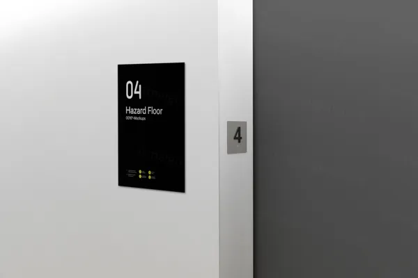 高端电梯口楼层指示牌品牌导视系统设计贴图展示样机模板 Signage Mockup-2