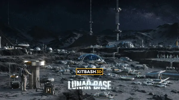 大型星球殖民主题月球基地空间站太空堡垒实验室3D模型 KitBash3D - Lunar Base
