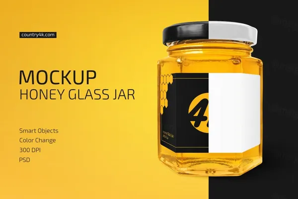 蜜糖蜜饯蜂蜜食品罐头包装设计贴图样机模板 Honey Glass Jar Mockup
