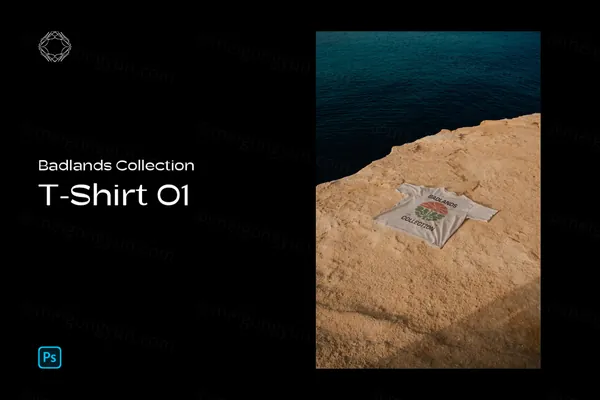 高端户外摄影无CG海边平铺T恤场景高端潮牌设计贴图展示样机模板 BL T-Shirt 01