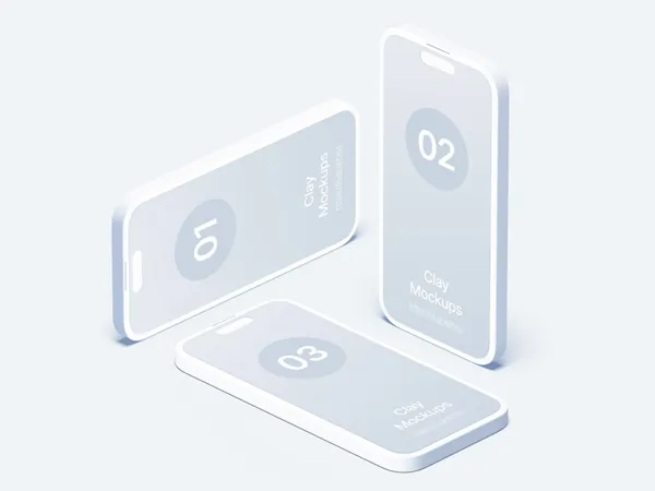 极简主义Apple白模手机APP设计UI界面贴图展示样机模板 iPhone 14 Pro Clay Mockups-1